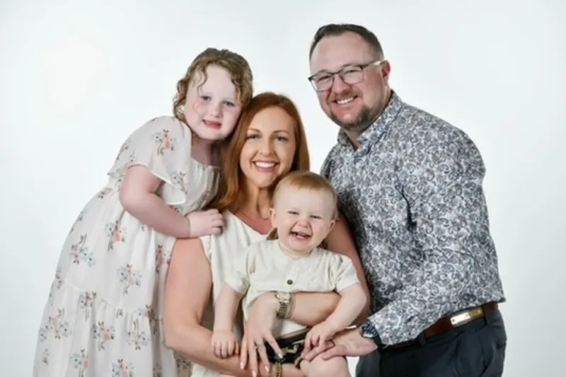 Studio portrait of Ryan, Brittany, Kinsley and Kamden